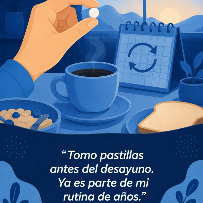 "Toco pastillas antes del desayuno .ya es parte de mi rut...