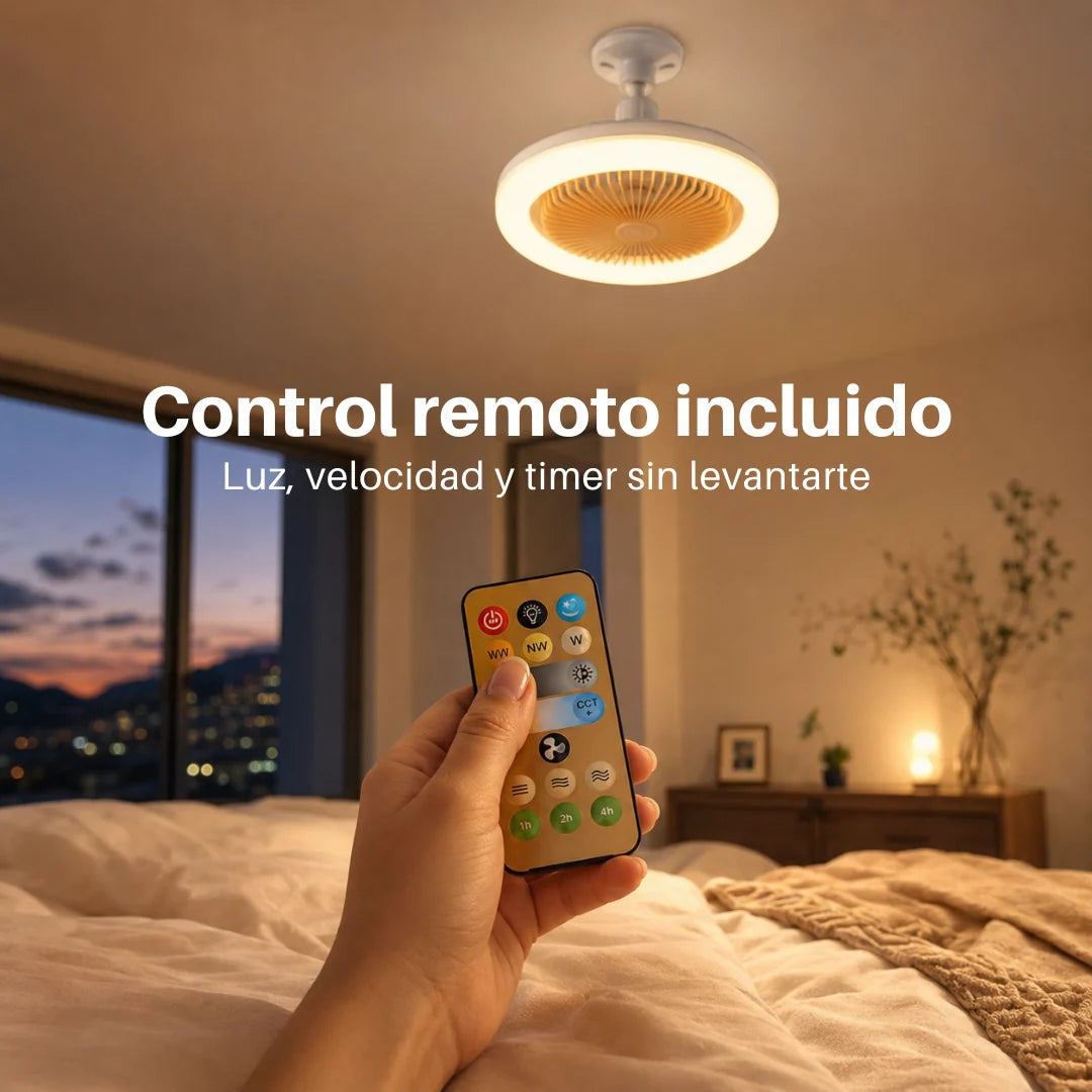 Control remoto incluido: luz, velocidad y timer sin levantarte de la cama