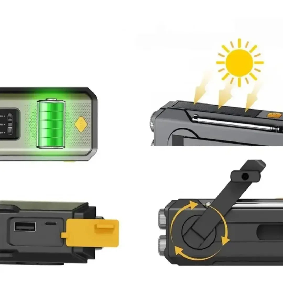 Radio portátil con manivela solar